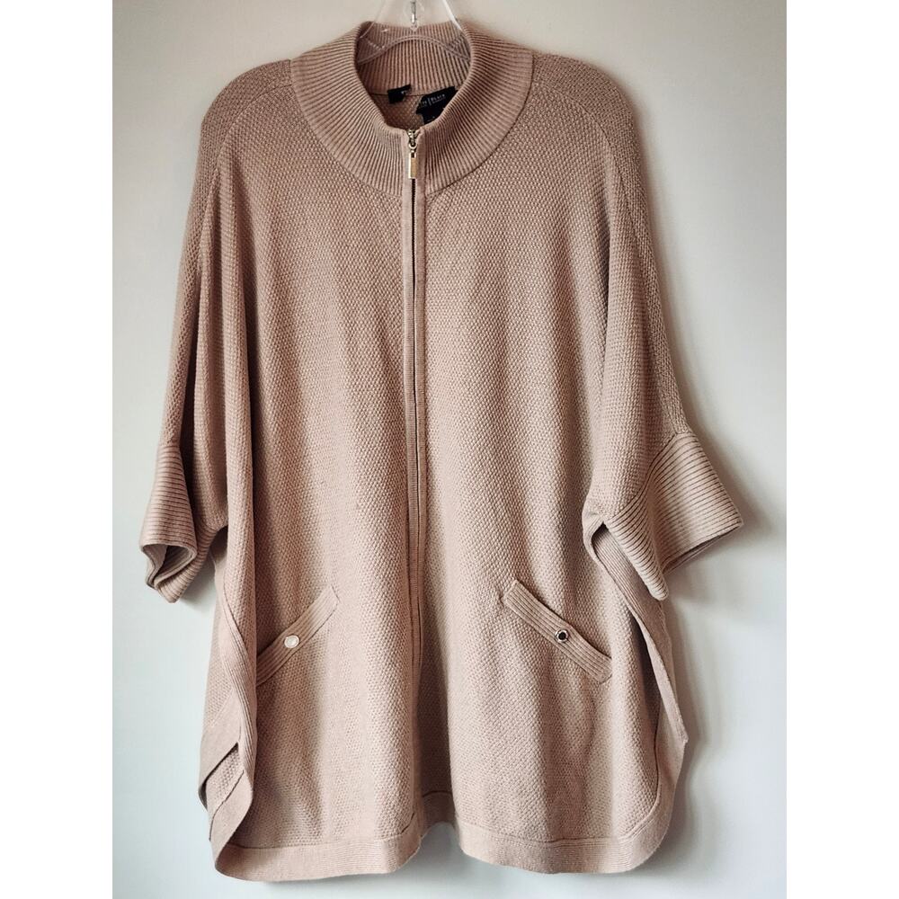 White House Black Market Womens Sweater Cape Beige Oversize Jacket Sz L A0043